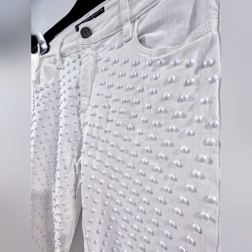 Brockenbow White Studded High Rise Skinny Jeans